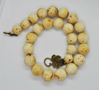76,  6g Antique Formed White Boney Baltic Amber Butterscotch Pressed Bead Necklace 5