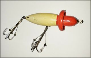 South Bend 925 Baby Woodpecker Lure In White,  Red Head With Bings Hooks 1920s