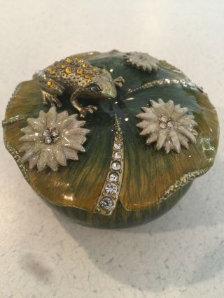Vintage Antique Ornate - Jewelry Ring Box - Lilly Pad With Frog & Flowers