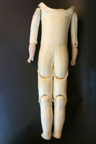 Antique German Kid Leather Doll Body Bisque Hands Paper Label,  Antique Doll Body 3