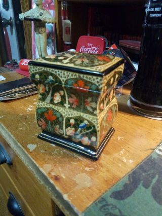 Vintage Foreign Wood Wooden Playing Card Box