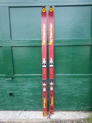 Vintage 70 " Skis Brown Finish With Metal Bindings Signed Erbacher