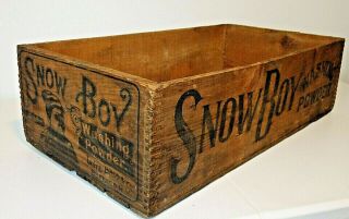 Rare Vintage Snow Boy Washing Powder Dovetail Wood Box Crate,  Large 30x16x9
