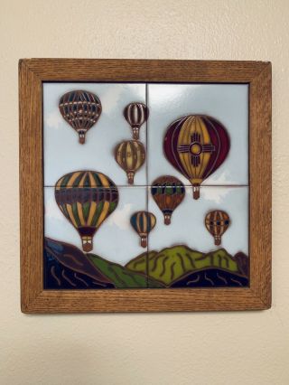 Vintage Territorial Tiles Of Santa Fe Hot Air Balloons Mexico Zia Sun Framed
