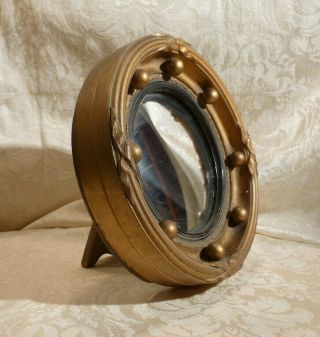 Antique Art Deco Small Round Ornate Gilt Gesso Table Mirror Freestanding 7 " Dmtr