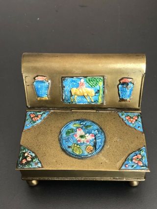 Antique Chinese Bronze Brass Enamel Cigar Cigarettes Box