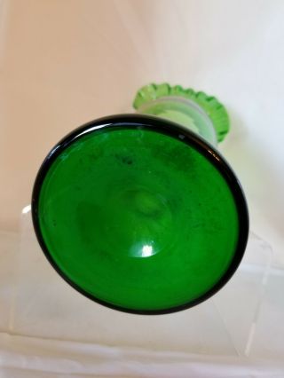 Vintage Victorian Mary Gregory Painted Green Glass Vase - Ruffled - Boy Child wi 6