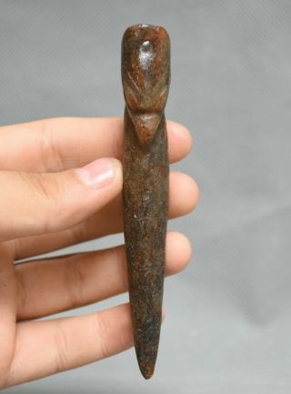 4.  4 " Old Chinese Hongshan Culture Jade Carved Birds Head Stick Pendant Amulet