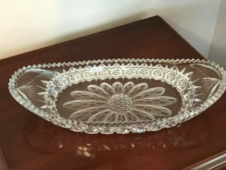 Antique Lead Crystal Abp Celery Dish Hand Etched Details,  Daisy