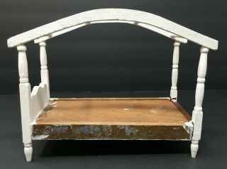 Vintage Dollhouse Miniature Wood German White Hand Painted Canopy Bed Furniture