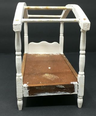 Vintage Dollhouse Miniature Wood German White Hand Painted Canopy Bed Furniture 4