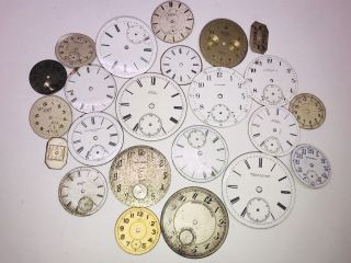 23 Antique Porcelain Dial Watch Faces Hamilton Omega Waltham Elgin Spare Parts