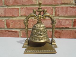 Antique Vintage Ornate Bronze Bell On Stand Rocking Style