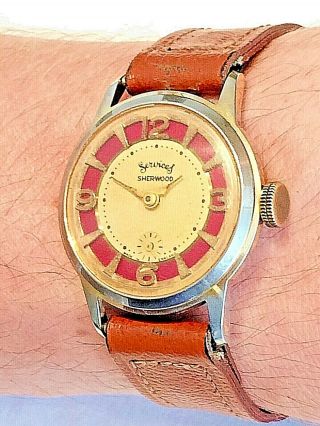 Unusual & Rare Vintage Services Sherwood Mens Watch Ft.  Unusual Dial