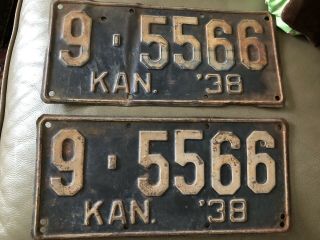 Vintage Antique 1938 Kansas License Plates