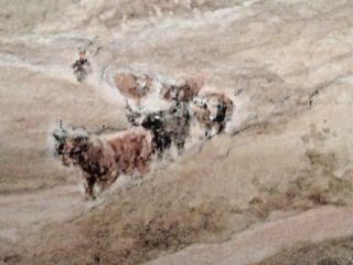 Antique VICTORIAN Scottish HIGHLAND CATTLE Landscape Oil Painting GILT FRAME 3