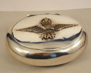 Early Royal Air Force Silver Tobacco Box.  Raf Wings Badge Birmingham 1919.