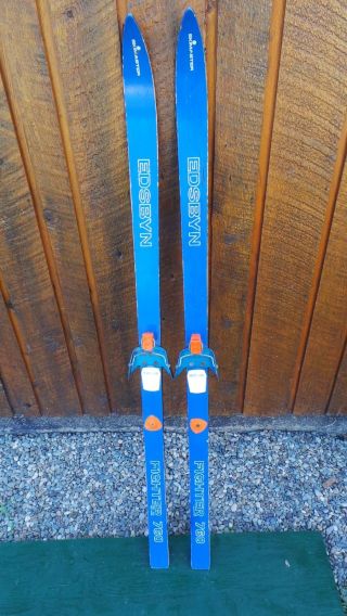 Vintage Wooden Skis 51 " Long With Blue Finish And Bindings