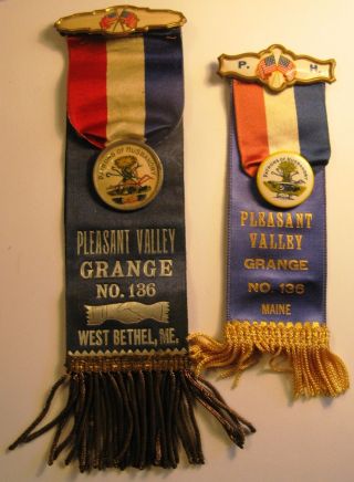 Pleasant Valley Grange No.  136 West Bethel Maine - Two Antique Ribbons Badges
