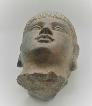 RARE ANCIENT GANDHARA STONE SCHIST STATUE FRAGMENT HEAD OF BUDDHA CIRCA 300AD 5