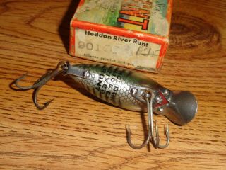 VINTAGE FISHING LURE HEDDON MIDGET RIVER RUNT 9010XRG GREEN SHORE W/BOX C.  1939 4