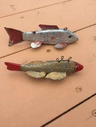 Two Vintage Fish Decoys - Folk Art - Spearing Decoys