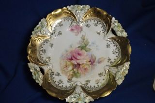 Antique R S Prussia 10 1/4 " Low Bowl W Roses 4 Raised Poppies Unsigned No Chips