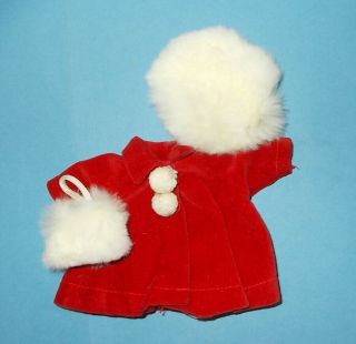 Vintage 8 " Vogue Ginny Doll Red Velvet Coat W/ Fur Muff & Tam 183 1955
