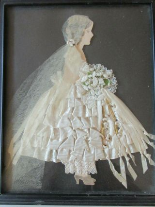 Vintage Wedding Ribbon & Lace Paper Doll Art Framed
