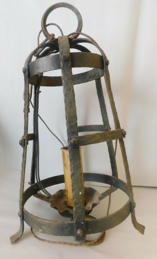 OLD VINTAGE ANTIQUE IRON HANGING LIGHT FIXTURE ARTS AND CRAFTS MISSION PENDANT 4