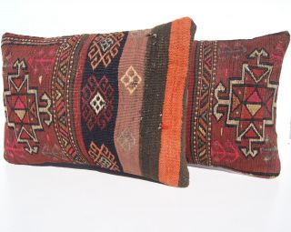 Home Living Kurdish Pillow Covers Rectangle Wool 40,  Kilim Red Area Rugs 20 " X14 "