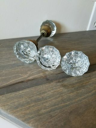 Vintage Brass & Glass Door Knobs Two Pairs 6 " Long 12 Points Design