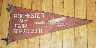 1911 Rochester Fair Airplane Pennant Nh Antique Biplane Pilot Aviation