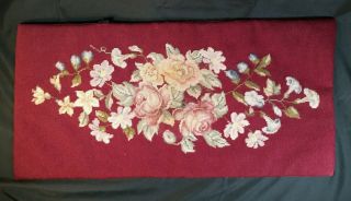 Antique/vintage Needlepoint Red Rose Scroll Piano Bench Cover 27.  5 X 13.  5 "