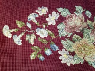 Antique/Vintage Needlepoint Red Rose Scroll Piano Bench Cover 27.  5 x 13.  5 