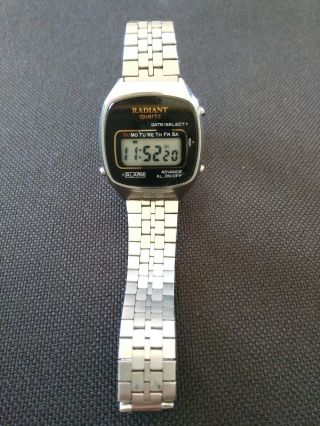 Rare Vintage Radiant Quartz Digital Lcd Alarm Wristwatch Assembled In Korea