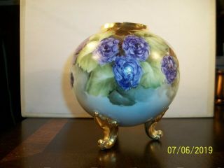 Antique: Rare 1890s T&v Limoges Depose France Footed Porcelain Vase Hand Painted