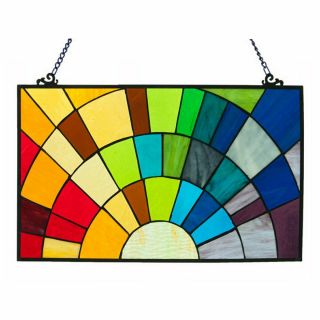 Tiffany Style Stained Glass Rays Of Sunshine Rainbow Window Panel 20w X 12h In