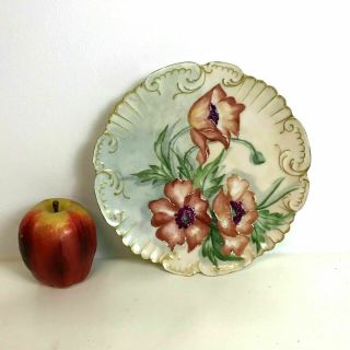 Antique Limoges Porcelain Plates Hand Painted Poppy Flowers