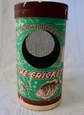 Vintage Live Fishing Bait CRICKET Cage Cardboard Cylinder FISH Graphics Display 4