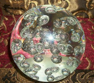 Antique Vintage Crystal Ball Bubbles Glass Paperweight Large 4 3/4 " Estate