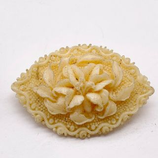 Antique Styled Early Carved Flower Floral Chinese Pin Brooch