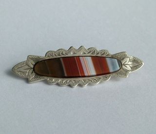 Antique Jewellery.  Silver & Agate Bar Brooch Victorian 1897 (d) 3