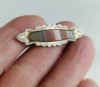 Antique Jewellery.  Silver & Agate Bar Brooch Victorian 1897 (d) 7