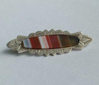 Antique Jewellery.  Silver & Agate Bar Brooch Victorian 1897 (d) 8