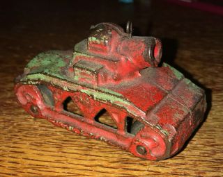 Antique Vintage Cast Iron Toy Camo Army Tank Match Cannon 3 7/8 " Arcade 1930s