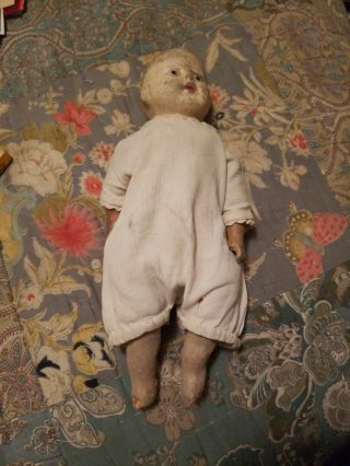 Vintage 13 " Composition Doll,  Straw Body Molded Hair For Repair