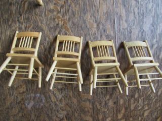 Doll House Miniature Wood Furniture Blonde Kitchen Table 4 Chairs 3