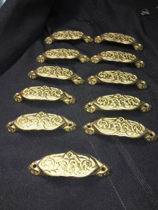 11 Antique Vintage Style Brass Victorian Apothecary Bin Pull Handles