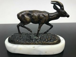 Rare Antique Signed Chemin French Bronze Antelope Deer Elk Figure Art Sculpture